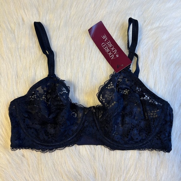 Adored By Adore Me Womens‎ Size 34D Blue Sheer Floral Lace Unlined Underwire - Picture 1 of 6